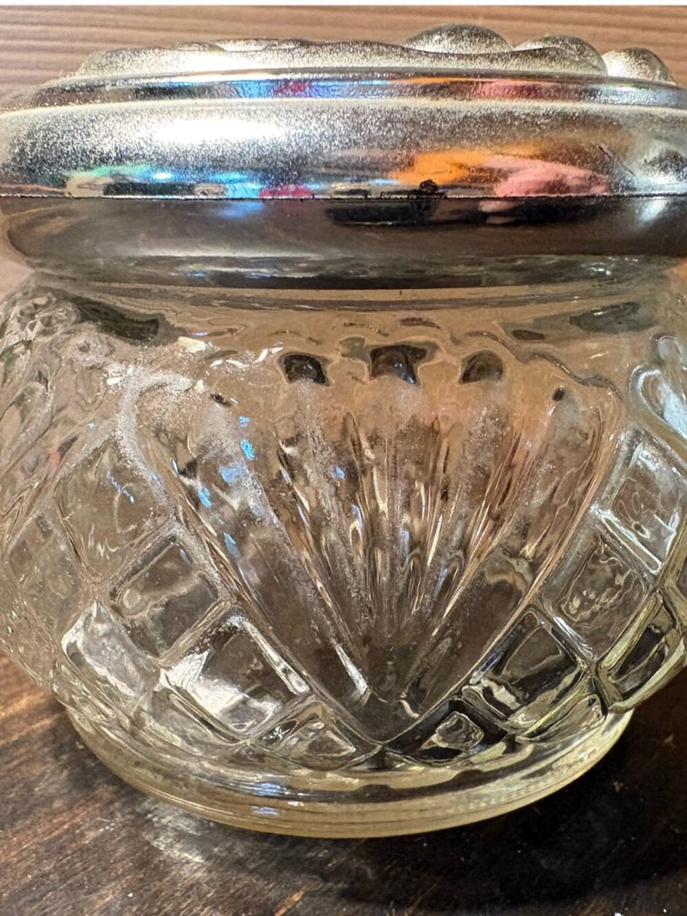 Vintage Avon Pressed Glass Vanity Jar with Ornate Swirl Lid